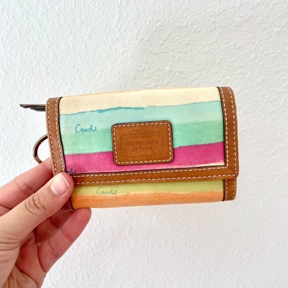 Vintage Coach Hampton Watercolor Stripe Shoulder Bag F11677 Wristlet Wallet Pouc - Picture 11 of 16